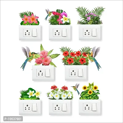 Printaart PVC Vinyl Decorative Flower Wall Switch Board Stickers (Multicolour 23.62 x 29.92 x 0.39 cm) - Pack of 8 Stickers (AZSB_23_N4)