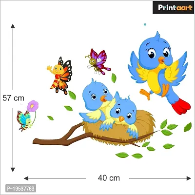 Printaart Cute Birds and Butterfly Wall Sticker for Kids Room And Living Room Decor Bedroom Office (PVC Vinyl 45 cm x 30 cm Multicolour)-thumb2