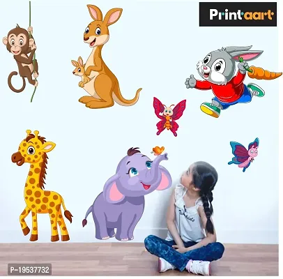 Printaart PVC Vinyl Multiple Lion Elephant and 3D Butterflies Wall Sticker(KidsChildrens Room Decor Stickers) (60cm x 57 cm Multicolour)-thumb3