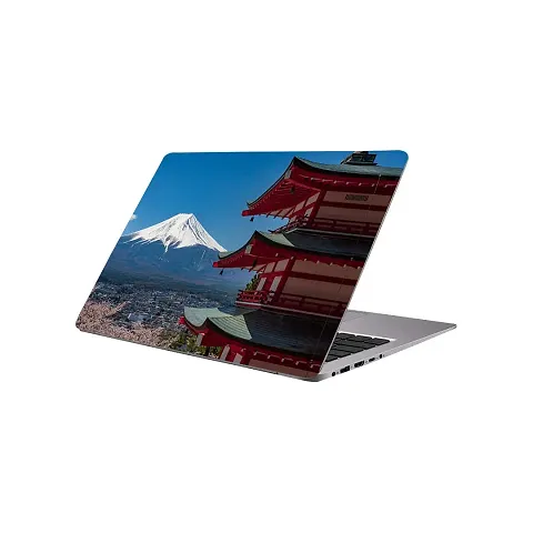 Printaart Hut on Mountain Wallpaper Sticker Decals Vinyl for Laptop Skin PVC Vinyl Laptop Decal 17 Inch