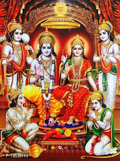 Printaart Lord Darbar Lord Ram Seeta Lord Hanuman Ji for Kids Room (Multicolour 60 X 40 cm)