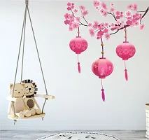 Printaart Chinese Lamps Lantern on Floral Branch Beautiful Wall Sticker for Kids for Living Bed Room Office Space PVC Vinyl (65 cm x 50 cm)-thumb1