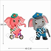Printaart 3D Sticker vinly Wall Sticker Elephant and Animals Sticker for Kids Living Room (65 cm X 50 cmMulticolour)-thumb1