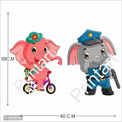 Printaart 3D Sticker vinly Wall Sticker Elephant and Animals Sticker for Kids Living Room (65 cm X 50 cmMulticolour)-thumb2