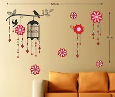 Printaart Cage with Bird on Branch Wall Sticker (PVC Vinyl 50 cm x 70 cm x 1 cm) Multicolour Animal-thumb1