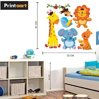 Printaart Cartoon Animated 3D Giraffe Lion Wall Sticker for Kids for Living Bed Room Office Space PVC Vinyl (65 cm x 50 cm)-thumb1