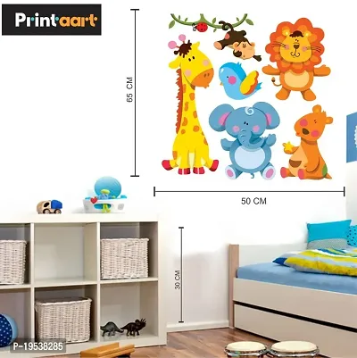 Printaart Cartoon Animated 3D Giraffe Lion Wall Sticker for Kids for Living Bed Room Office Space PVC Vinyl (65 cm x 50 cm)-thumb2