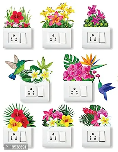 Printaart Standard Flower Wall Switch Board Stickers 23.62 x 29.92 x 0.39 CM Multicolour Pack of 8 Sticker-thumb0