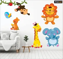 Printaart Cartoon Animated 3D Giraffe Lion Wall Sticker for Kids for Living Bed Room Office Space PVC Vinyl (65 cm x 50 cm)-thumb2