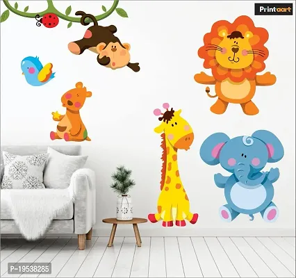 Printaart Cartoon Animated 3D Giraffe Lion Wall Sticker for Kids for Living Bed Room Office Space PVC Vinyl (65 cm x 50 cm)-thumb3