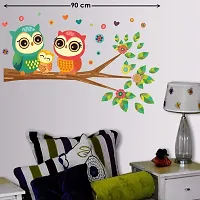 Printaart Big Eyed Cute Owl Family Wall Sticker (PVC Vinyl 60 cm x 45 cm Multicolour)-thumb1