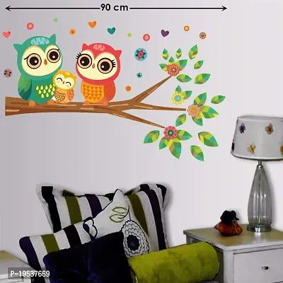 Printaart Big Eyed Cute Owl Family Wall Sticker (PVC Vinyl 60 cm x 45 cm Multicolour)-thumb2