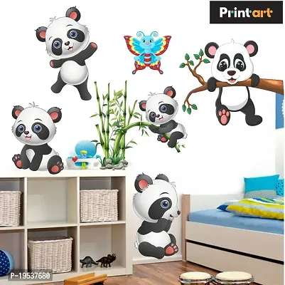 Printaart Animals Panda on Bamboo Trees and Cute Butterfly Kids Room Wall Sticker (PVC Vinyl 70 cm x 50 cm) Multi-thumb3