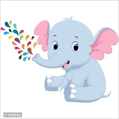 Printaart Baby Elephant Multi Colour Wall Sticker for Kids Room And Living Room Decor Bedroom Office (Multicolour 60 X 40 cm)