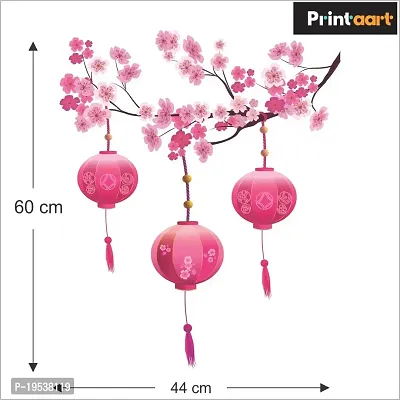 Printaart Chinese Lamps Lantern on Floral Branch Beautiful Wall Sticker for Kids for Living Bed Room Office Space PVC Vinyl (65 cm x 50 cm)-thumb3