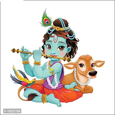 Printaart Hare Krishna Playing Flute Beautiful Design Wall Sticker (PVC Vinyl 60 cm x 60 cm Multicolour)-thumb0