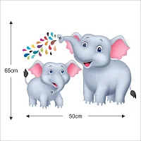 Printaart Vinyl Animated Cartoon 3D Sweet Adorable Elephant Wall Sticker Best Suited for Kids Living Room (65 cm x 50 cm Multicolor)-thumb1