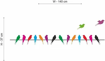 Printaart Colourful Birds with Long Tail on Wire Wall Sticker (PVC Vinyl 70 cm x 25 cm Multicolour)-thumb1