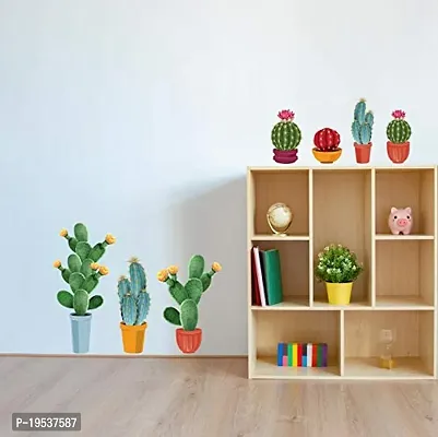 Printaart Wall-Ons Colourful Cacti Decal DIY Removable Peel and Stick UV Printed Wall Sticker - Covers H 2 ft x W 1.4 ft Home Decor