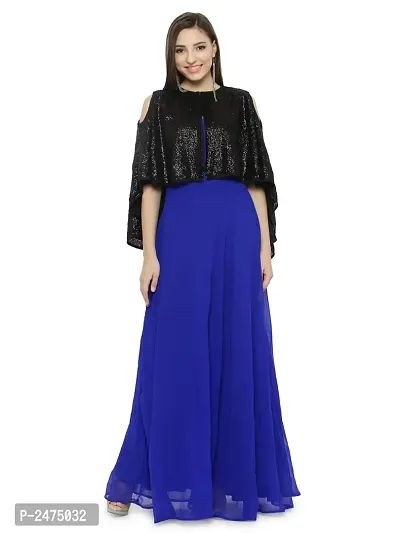 Royal blue  Black Poly Georgette Women's Dress