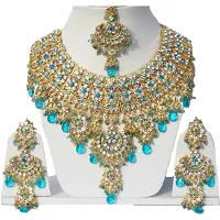 Gold Plated Alloy Traditional Necklace Earrings Tikka Jewelry Set-thumb1