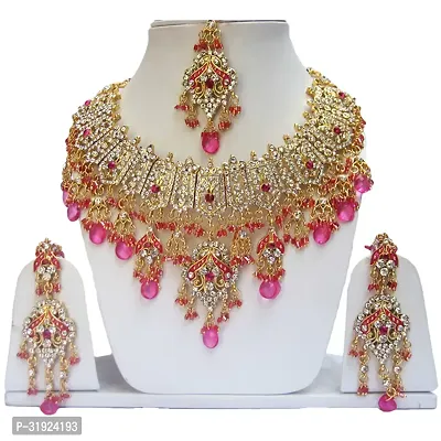 Elegant Gold Plated Alloy Zircon Wedding Jewelry  Set With Maang Tika-thumb0