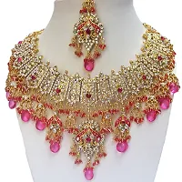 Elegant Gold Plated Alloy Zircon Wedding Jewelry  Set With Maang Tika-thumb1