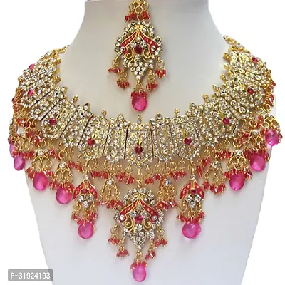 Elegant Gold Plated Alloy Zircon Wedding Jewelry  Set With Maang Tika-thumb2