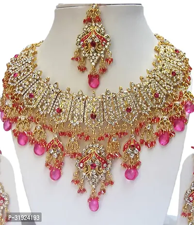 Elegant Gold Plated Alloy Zircon Wedding Jewelry  Set With Maang Tika-thumb3