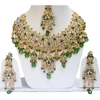 Elegant Gold Plated Alloy Zircon Necklace Earrings and Maang Tikka Jewelry Set-thumb1