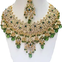 Elegant Gold Plated Alloy Zircon Necklace Earrings and Maang Tikka Jewelry Set-thumb2