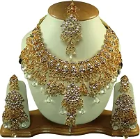 Elegant Zircon Gold Plated Wedding Necklace With Earrings And Tikka Jewelry Set-thumb1