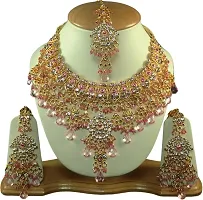 Elegant Zircon Gold Plated Wedding Necklace With Earrings And Tikka Jewelry Set-thumb1