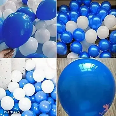 New S.S Creation Solid Premium Latex Balloons Solid Color 100 Pcs Balloon (Blue, White Pack of 100)-thumb2