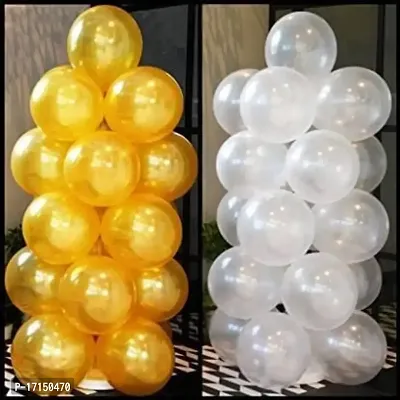 New S.S Creation Solid Premium Latex Balloons Solid Color 200 Pcs Balloon (Gold, White vPack of 200)