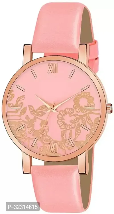 Stylish Pink Synthetic Leather Analog Watches For Women-thumb0