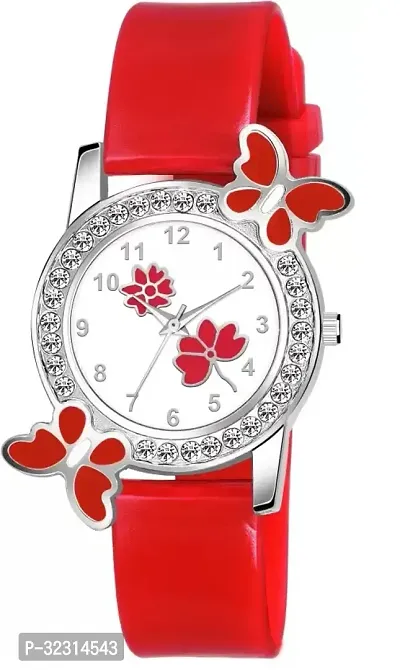 Stylish Red Synthetic Leather Analog Watches For Women-thumb0