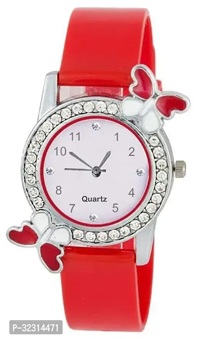 Stylish Red Synthetic Leather Analog Watches For Women-thumb0