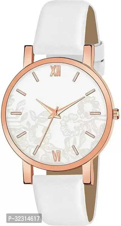 Stylish White Synthetic Leather Analog Watches For Women