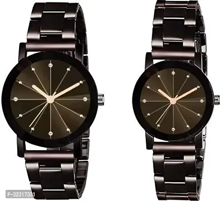 Stylish Black Metal Analog Watch For Couple Pack of 2-thumb0