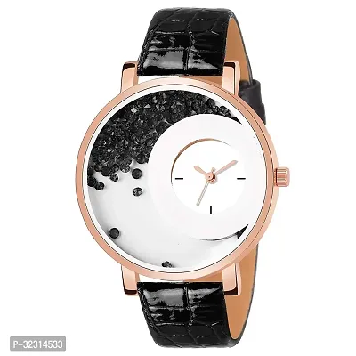 Stylish Black Synthetic Leather Analog Watches For Women