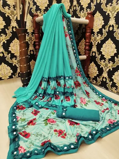 Fancy Silk Blend Saree With Blouse Piece