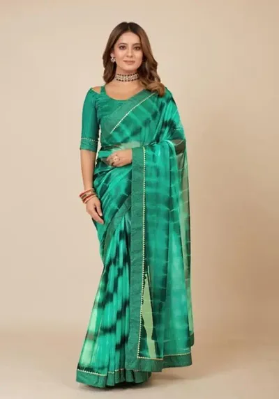 Lycra Tie and Dye Lace Border Sarees with Blouse piece