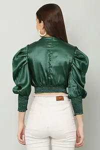 Artista Girl Womens Georgette Mock Neck Regular Fit Solid Crop Top (Emerald Green)-thumb1