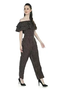 Artista Girl Womens Georgette Off Shoulder A-Line Polka Dot Print Jumpsuit (Brown)-thumb4