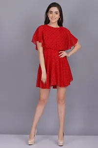 Artista Girl Womens Crepe Round Neck Fit  Flare Polka Dot Print Dress (Red)-thumb1