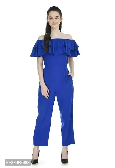 Artista Girl Womens Georgette Off Shoulder A-Line Solid Print Jumpsuit (Royal Blue)-thumb0