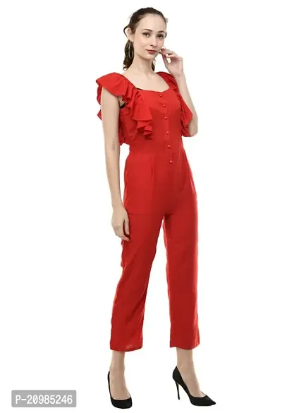 Artista Girl Womens Georgette Square Neck A-Line Solid Print Jumpsuit (Red)-thumb3