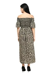 Artista Girl Womens Georgette Square Neck Fit  Flare Leopard Print Side Slit One Piece Dress (Multicolor)-thumb2