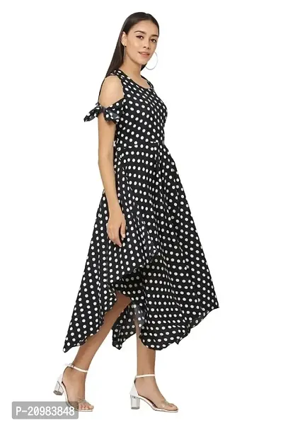 Artista Girl Womens Georgette Round Neck Fit  Flare Polka Dot Print Dress (Black_ZFSKU-450)-thumb5